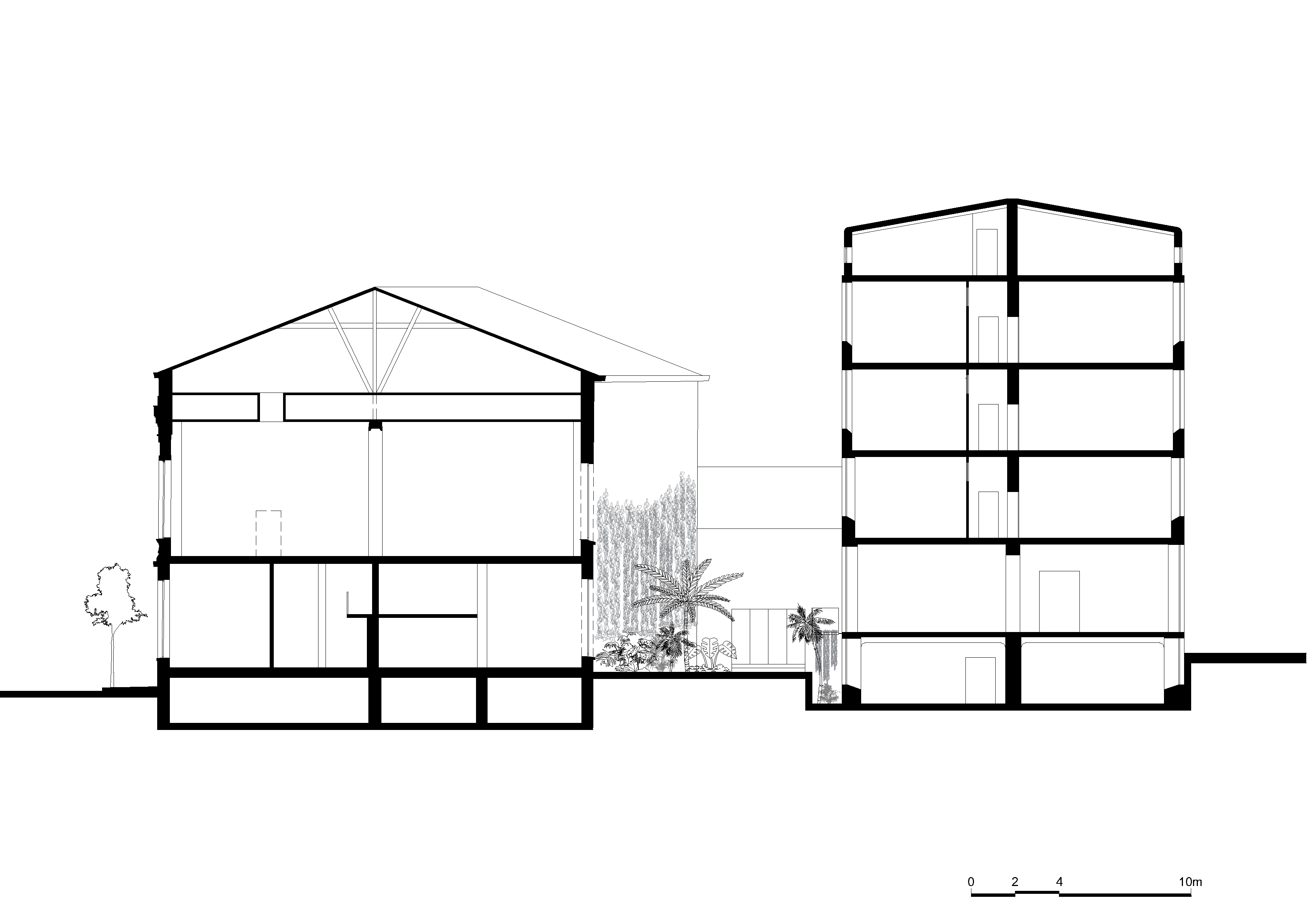 architecture contemporaine, rénovation, centre culturel Eden Charleroi, création artistique, coupe, jardin
