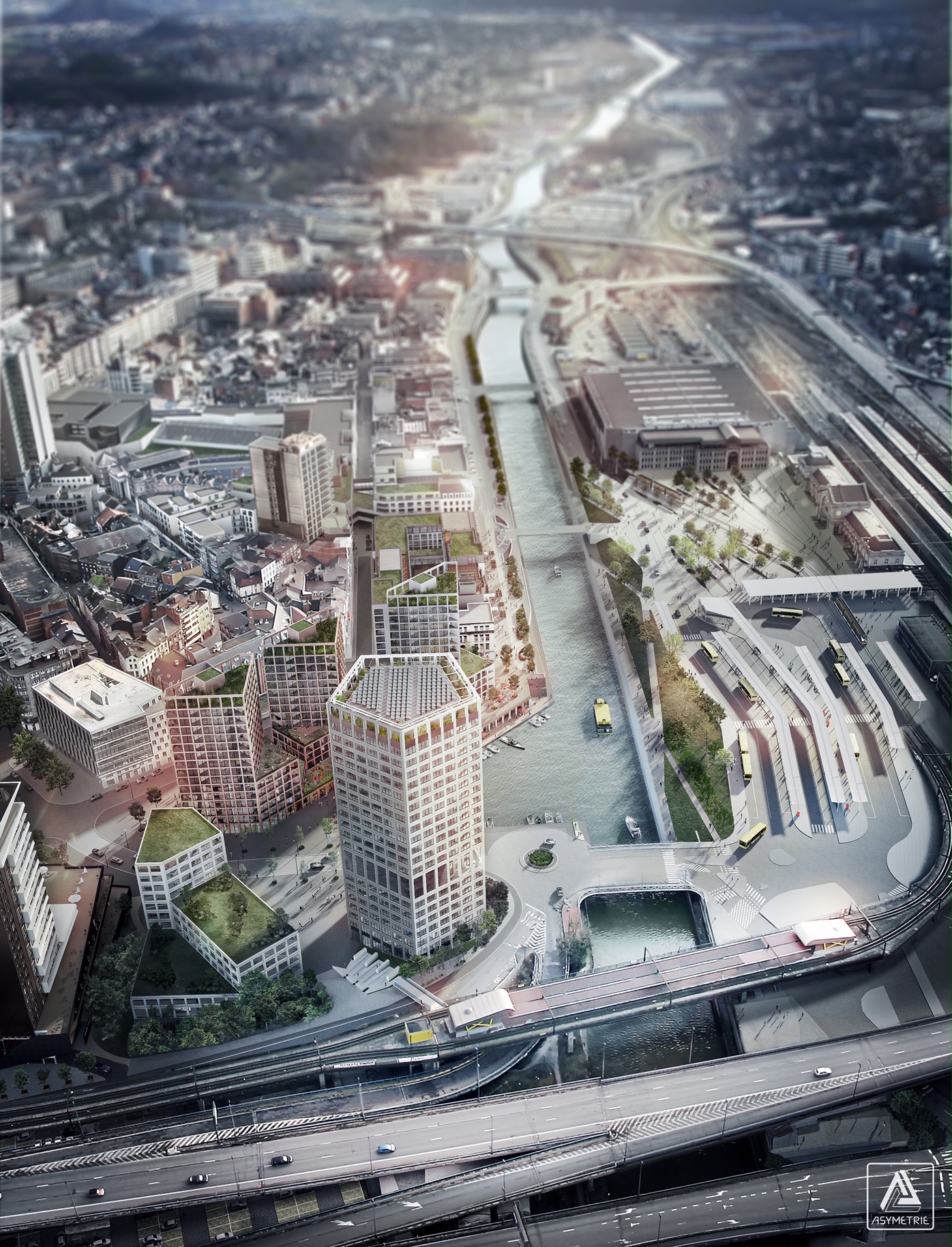 architecture-contemporaine-tour-bureaux-parkings-horizon-charleroi-eiffage-promiris-vue-ensemble