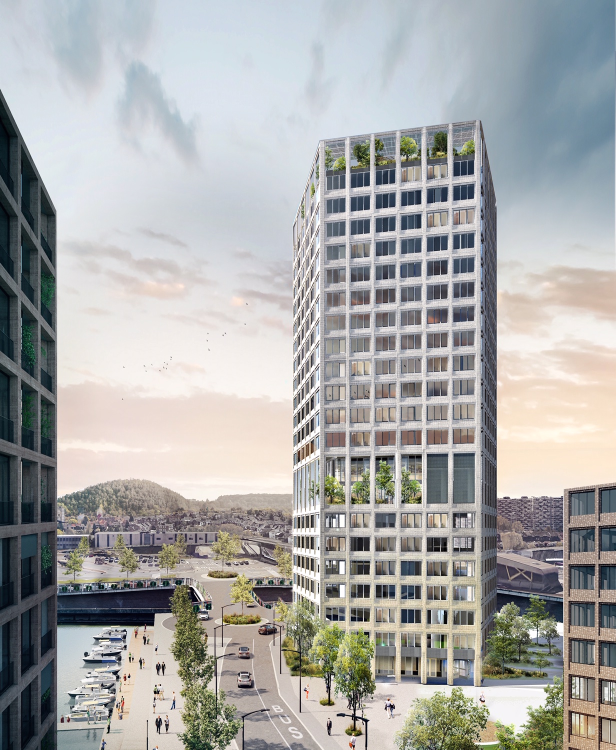 architecture-contemporaine-tour-bureaux-parkings-horizon-charleroi-eiffage-promiris-vue-rue-grand-central