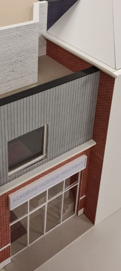 architecture-contemporaine-rénovation-académie-conservatoire-musique-danse-théatre-montigny-le-tilleul-maquette-extérieur-détail-façade