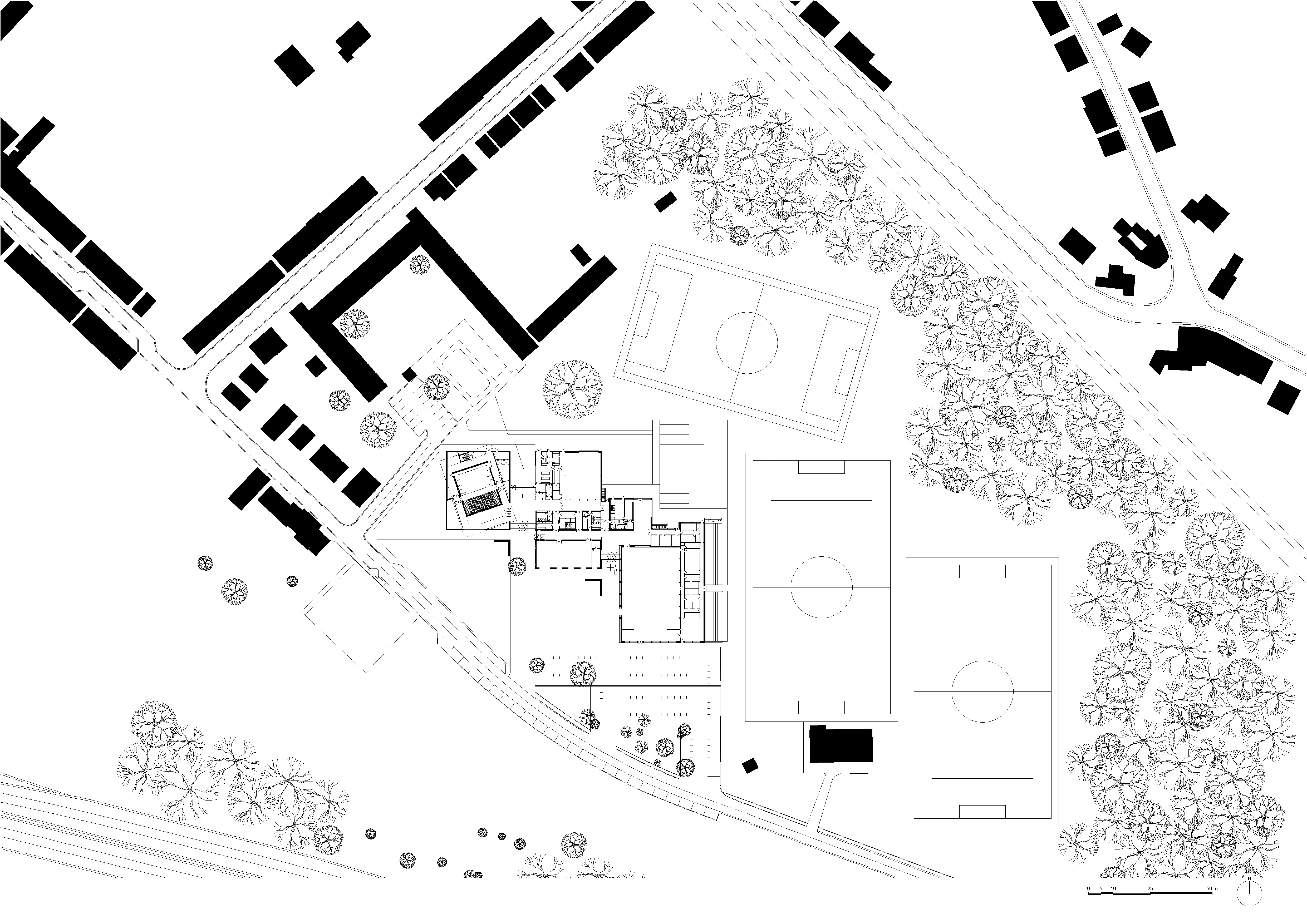 architecture -contemporaine-centre-culturel-sportif-scailmont-manage-rénovation-extension-bois-béton-implantation