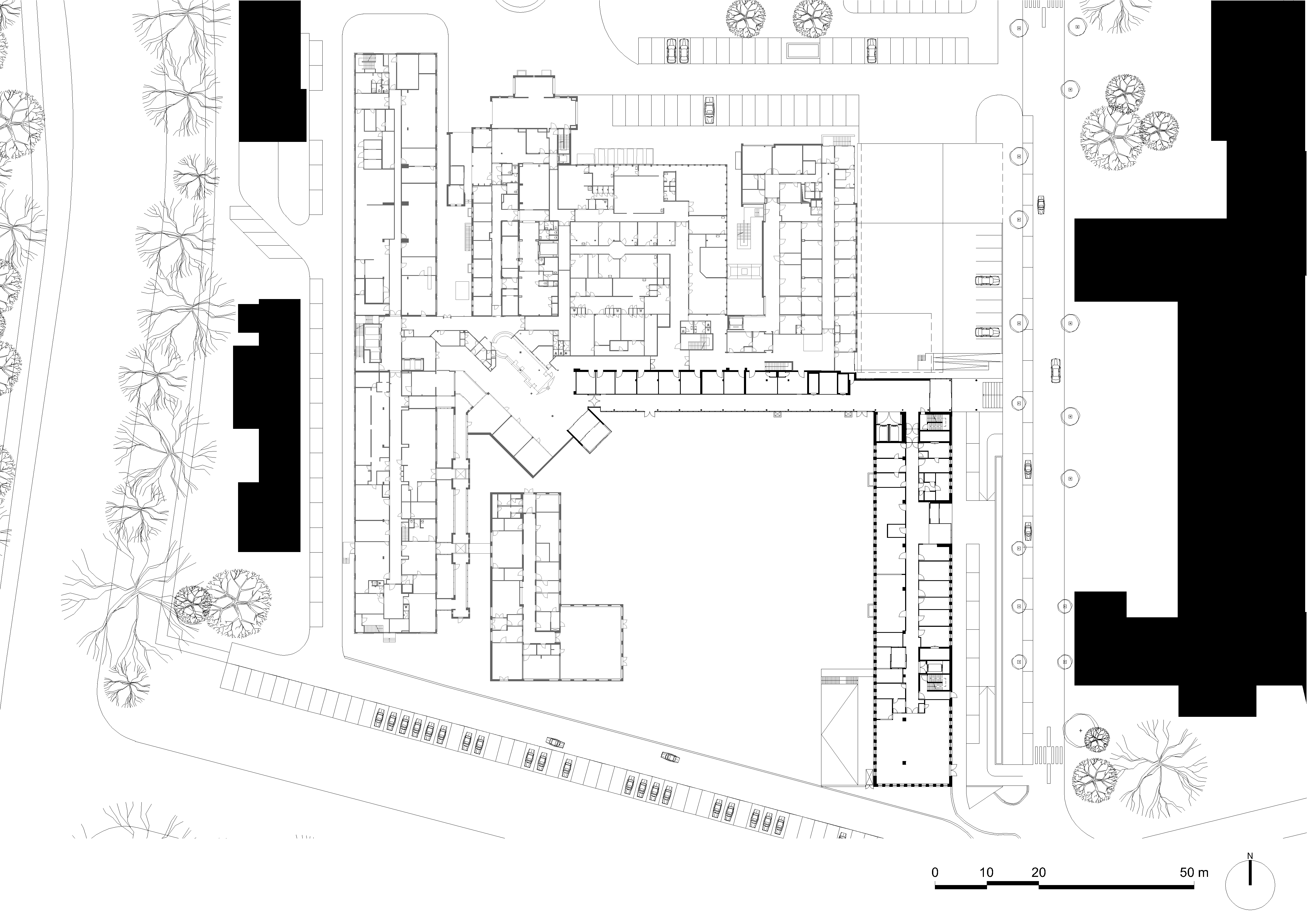 architecture-contemporaine-extension-hopital-madeleine-epicura-administrationadministration-dialyse-consultations-rue-intérieure-ath-briques-reservoir-a-DDV-plan-rez-de-chaussée