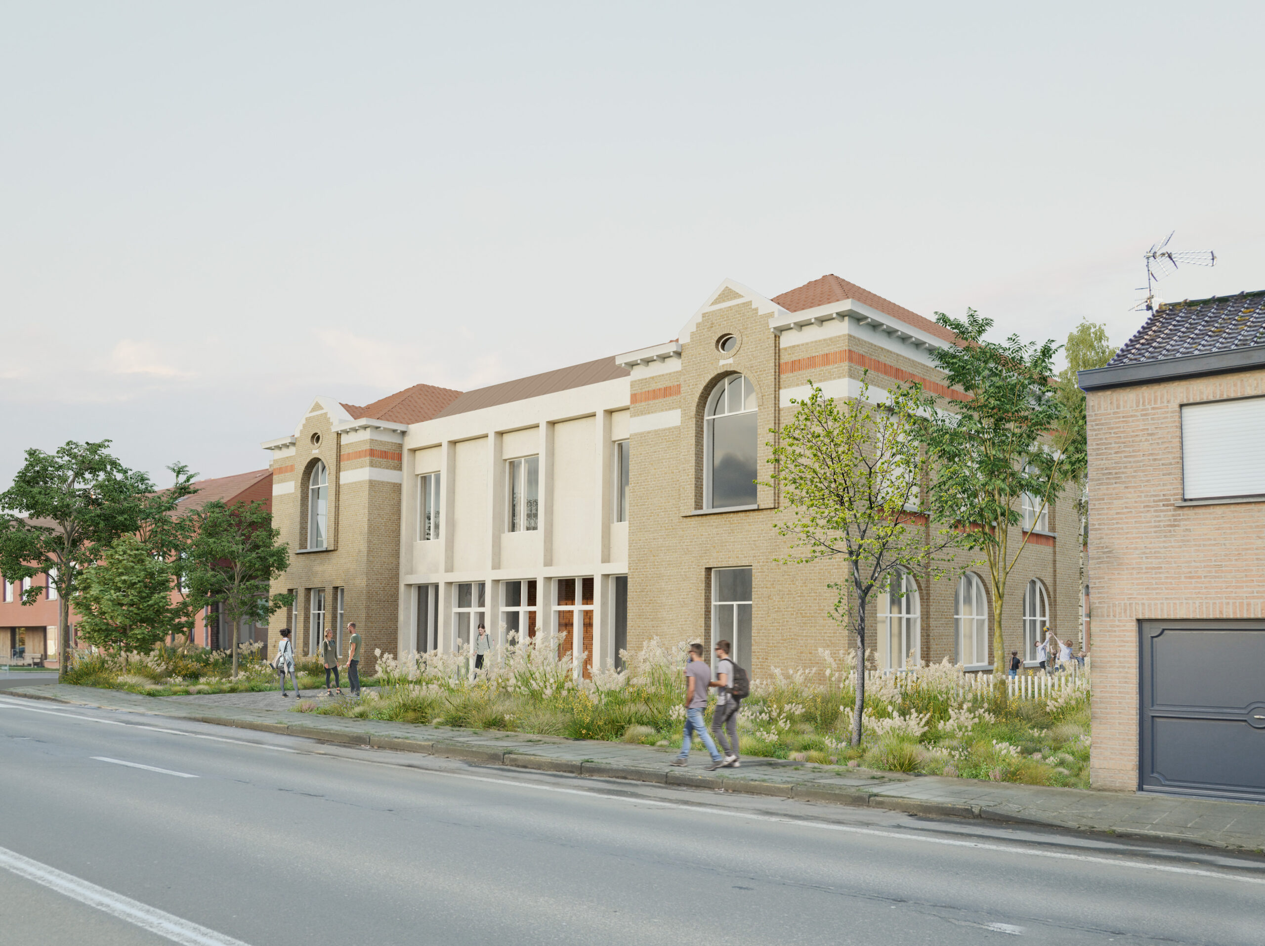 architecture-contemporaine-équipement-public-rénovation-couvent-notre-dame-CPAS-Comines-maison-solidarités-social-culturel-polyvalent-ONE-vue-rue-ploegsteert