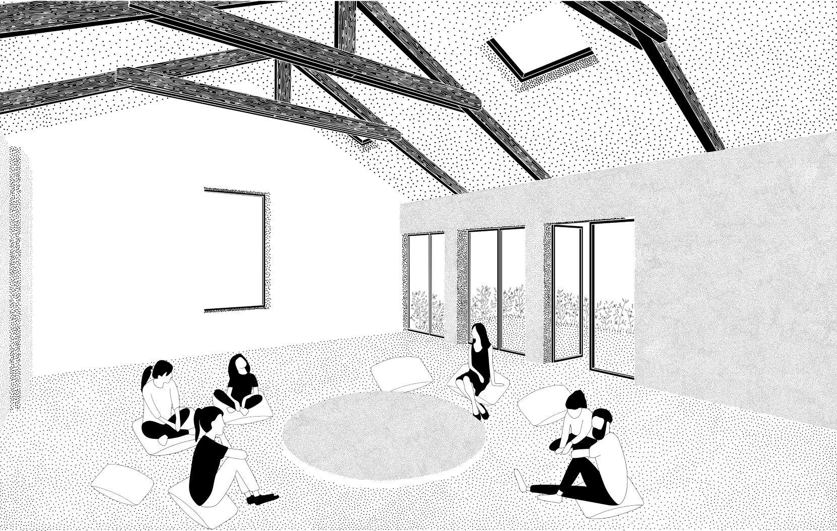 architecture-contemporaine-rénovation-maison-poésie-amay-énergétique-imprimerie-arbre-paroles-reservoir-a-illustration-salle-polyvalente