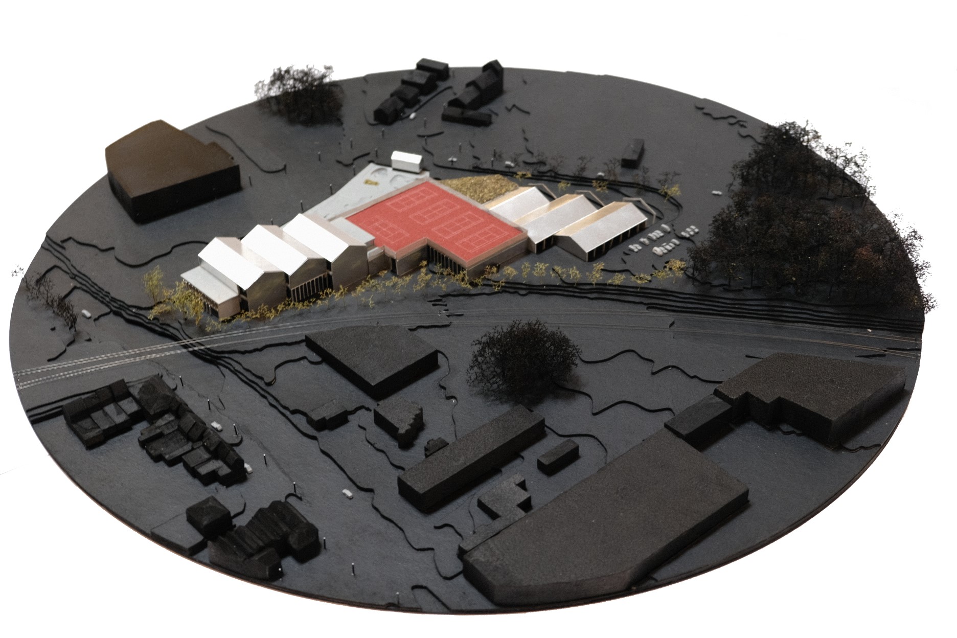 Architecture-contemporaine-sport-La-Louviere-Tennis-Ping-pong-dojo-multisport-skate-park-paddle-bocage-ancienne-verrie-parkings-maquette