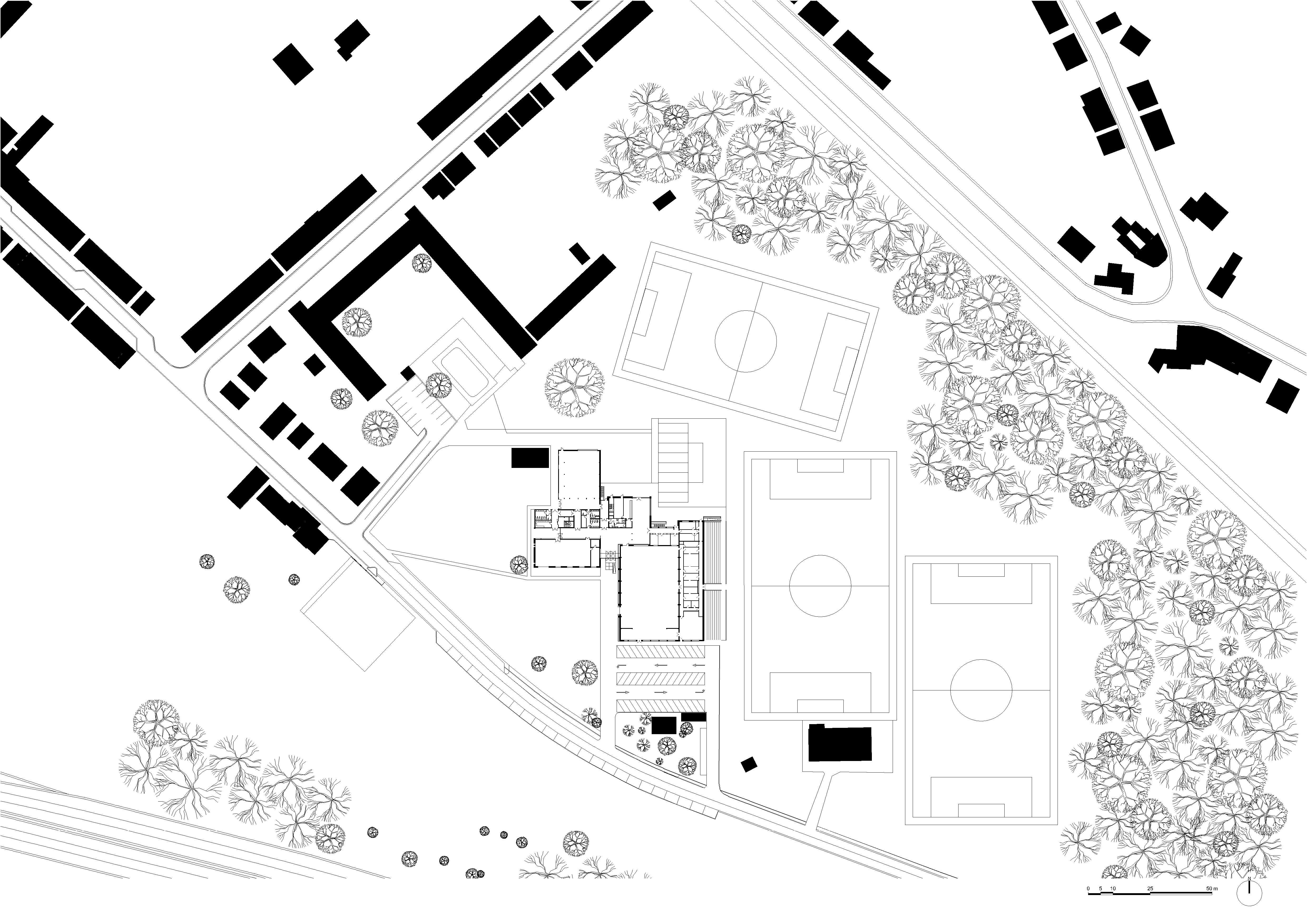 architecture -contemporaine-centre-culturel-sportif-scailmont-manage-rénovation-extension-bois-photo-implantation